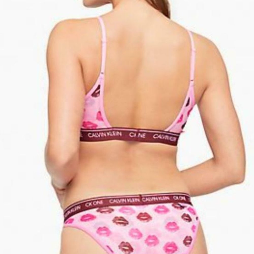 Calvin Klein Lip Print Unlined Mesh Bralette - Picture 2 of 3